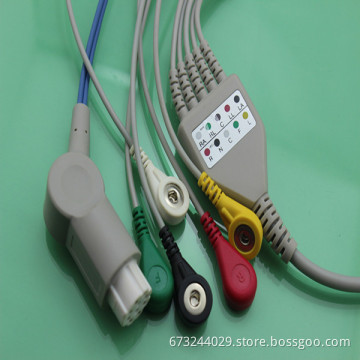 Datex 3 lead ECG cable leadwires, snap or clip ecg cable, CE ISO 13485